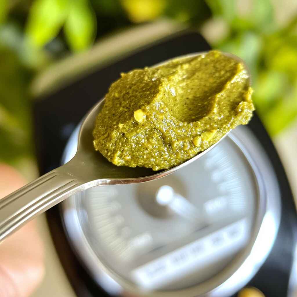 bettergoods-nutritional-info.jpg Spoonful of Bettergoods pistachio butter with nutrition facts