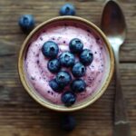 Fresh blueberry yogurt in a bowl