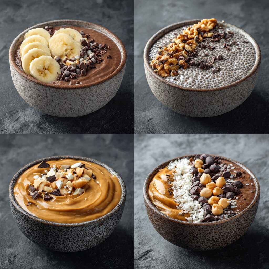 chocolate-chia-pudding-variations.jpg Chocolate chia pudding flavor variations in small bowls