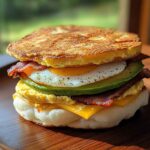Cloud bread breakfast sandwich with avocado and egg