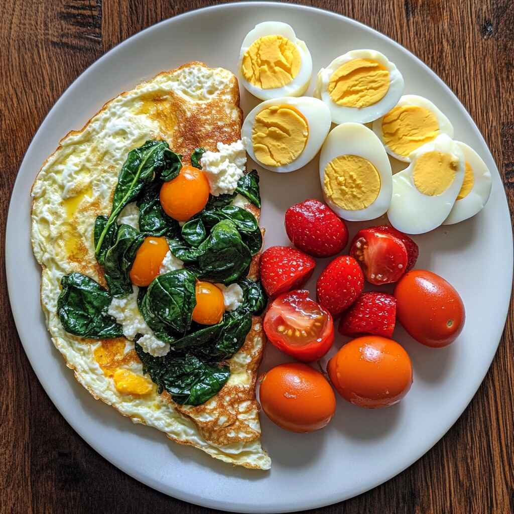 cottage-cheese-eggs-breakfast-plate.jpg cottage cheese omelet and eggs breakfast