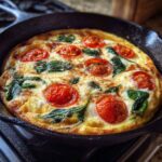 egg white frittata in skillet with veggies