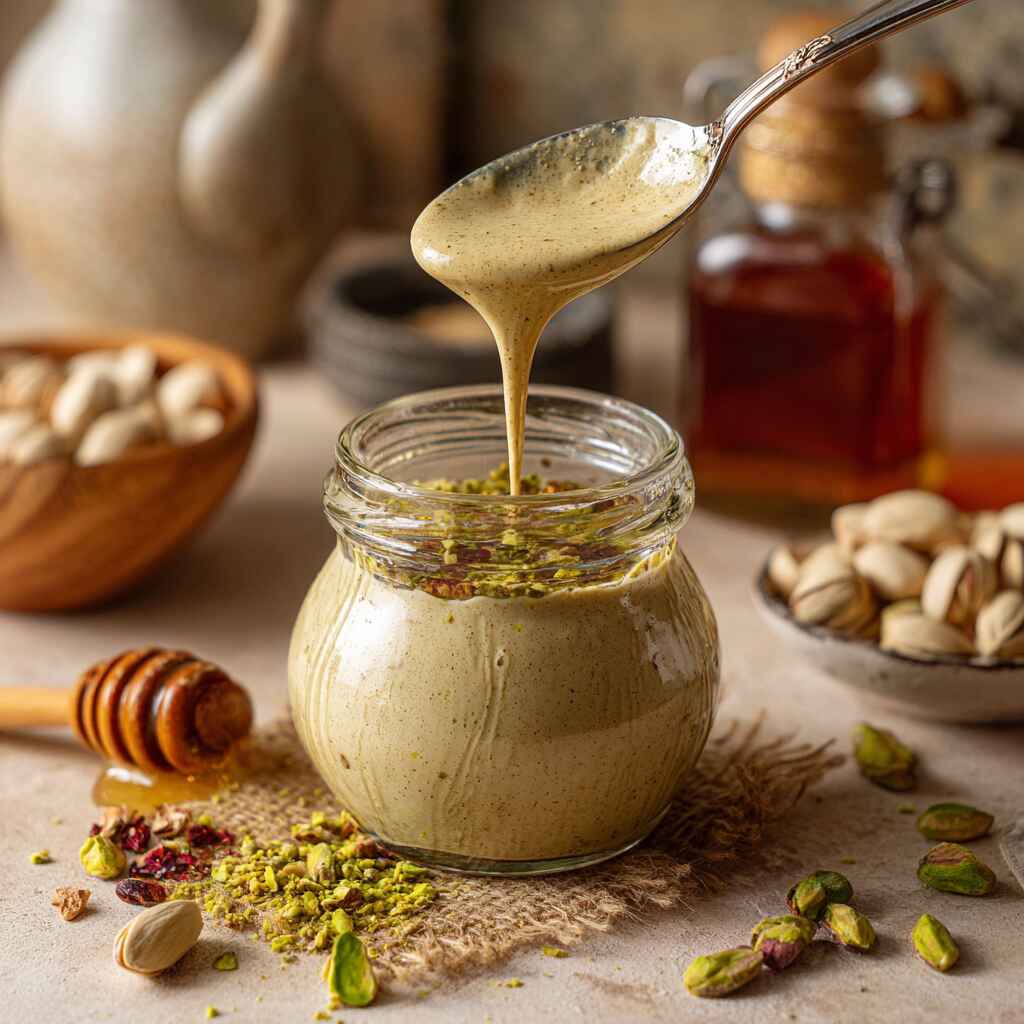 homemade-pistachio-cream.jpg Healthy pistachio dessert cream drizzle