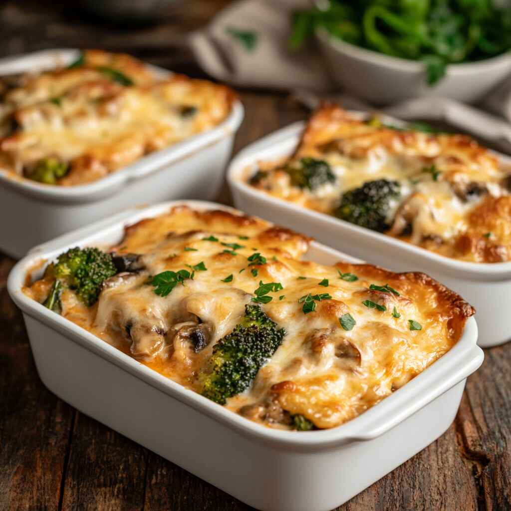 keto-chicken-casserole-variations.jpg Buffalo, cheesy broccoli, and mushroom keto chicken casserole servings