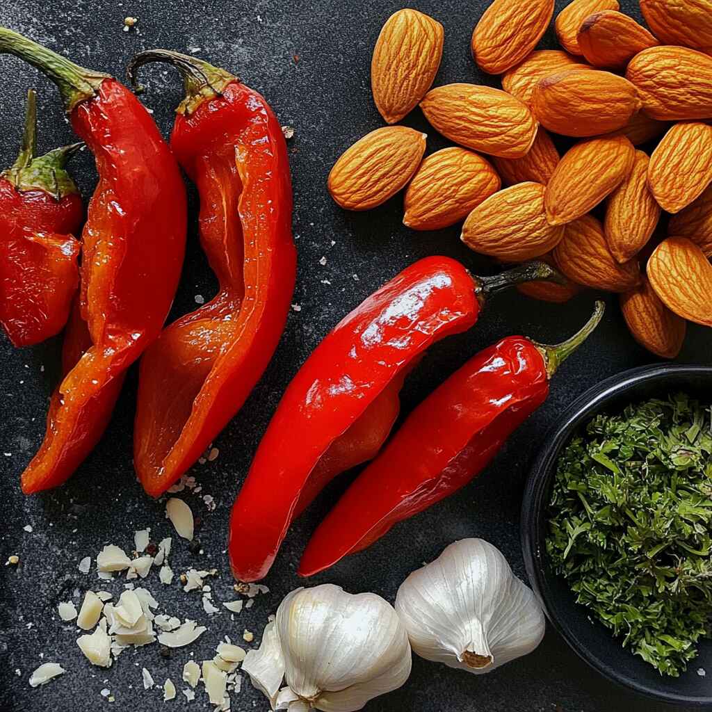 romesco-ingredients-top-view.jpg ingredients for fish with romesco sauce