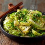 Vegetable napa cabbage stir-fry with sesame and soy glaze