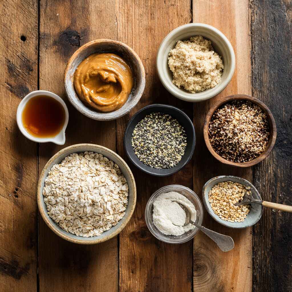 Clean and simple ingredients for homemade vegan protein bars Clean and simple ingredients for homemade vegan protein bars