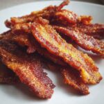 Crispy vegan bacon recipe in skillet