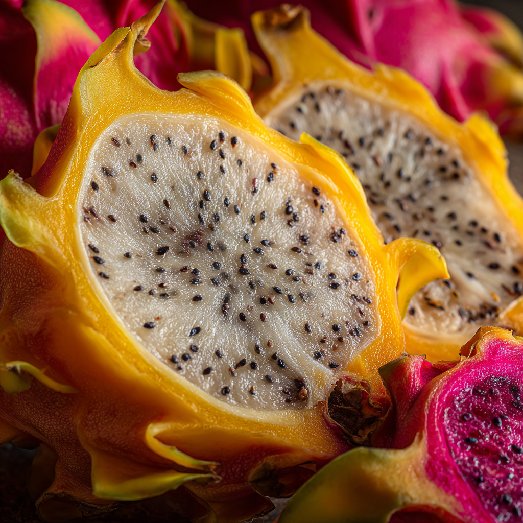 yellow-dragon-fruit-nutrient-profile.jpg nutrition of pitaya yellow dragon fruit showing fiber-rich white flesh