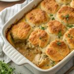 Chicken cobbler casserole fresh from the oven with golden topping