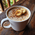banana bread latte served hot with cinnamon