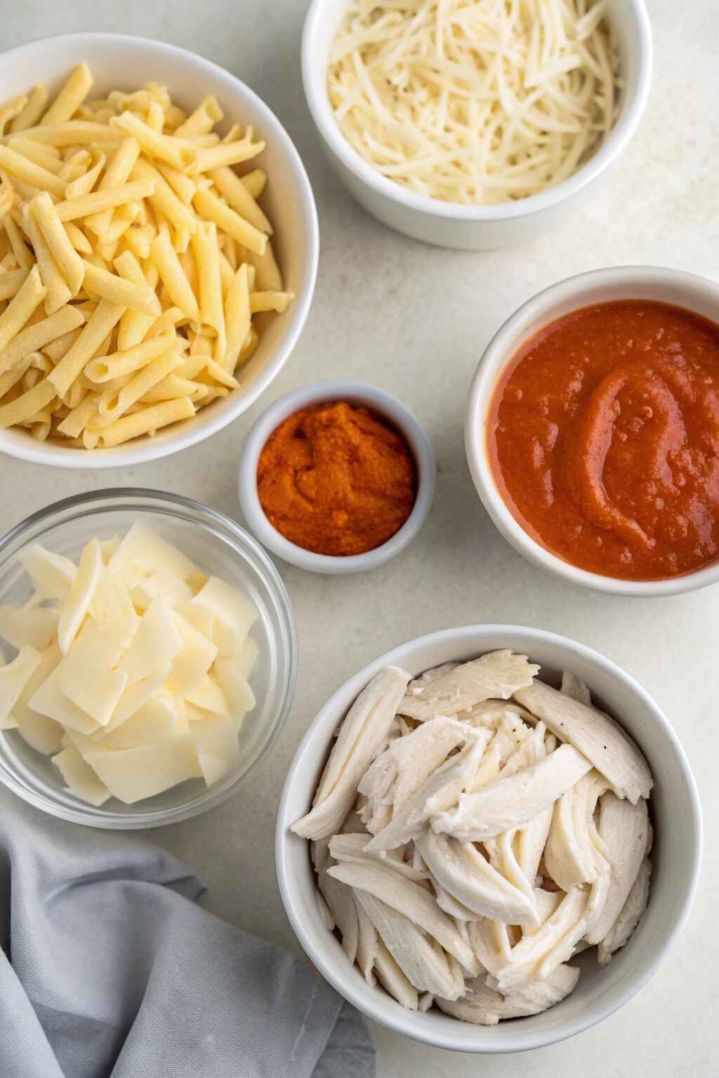Ingredients for Dump-and-Bake Buffalo Chicken Pasta