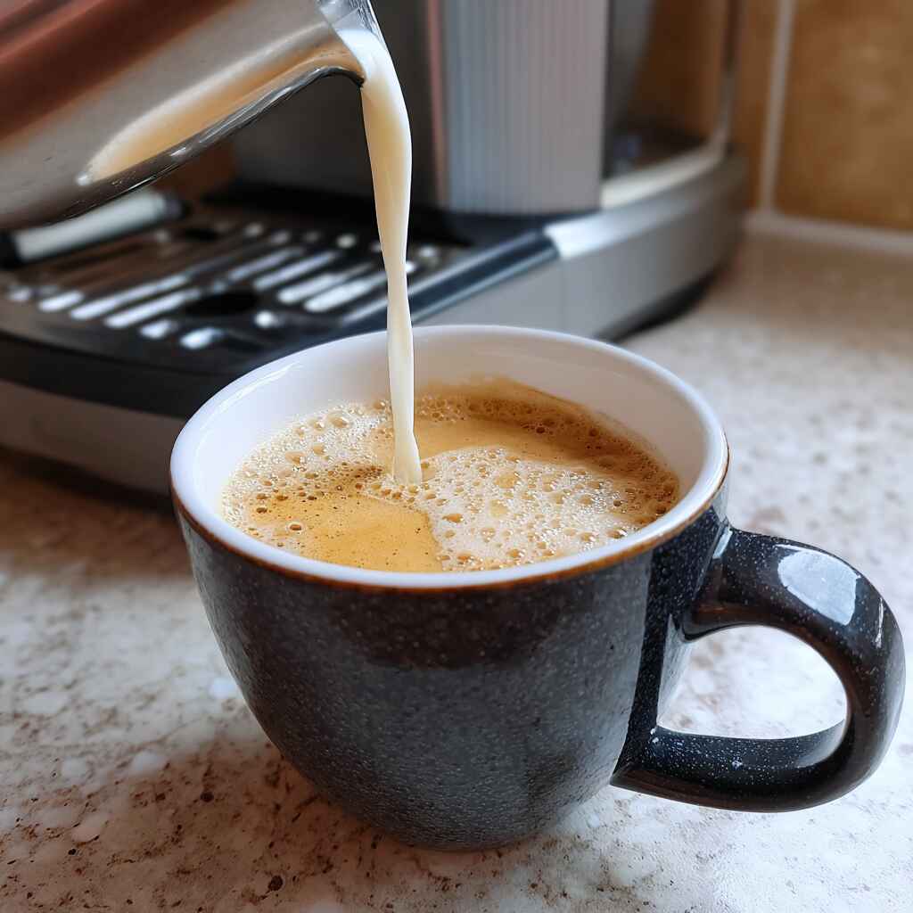 pouring banana milk into espresso