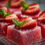 Fluffy Strawberry Protein Jello served in a glass bowl